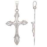 14k White Gold Jesus Christ Crucifix Cross Religious Charm Pendant 2.4" 6.2grams - White