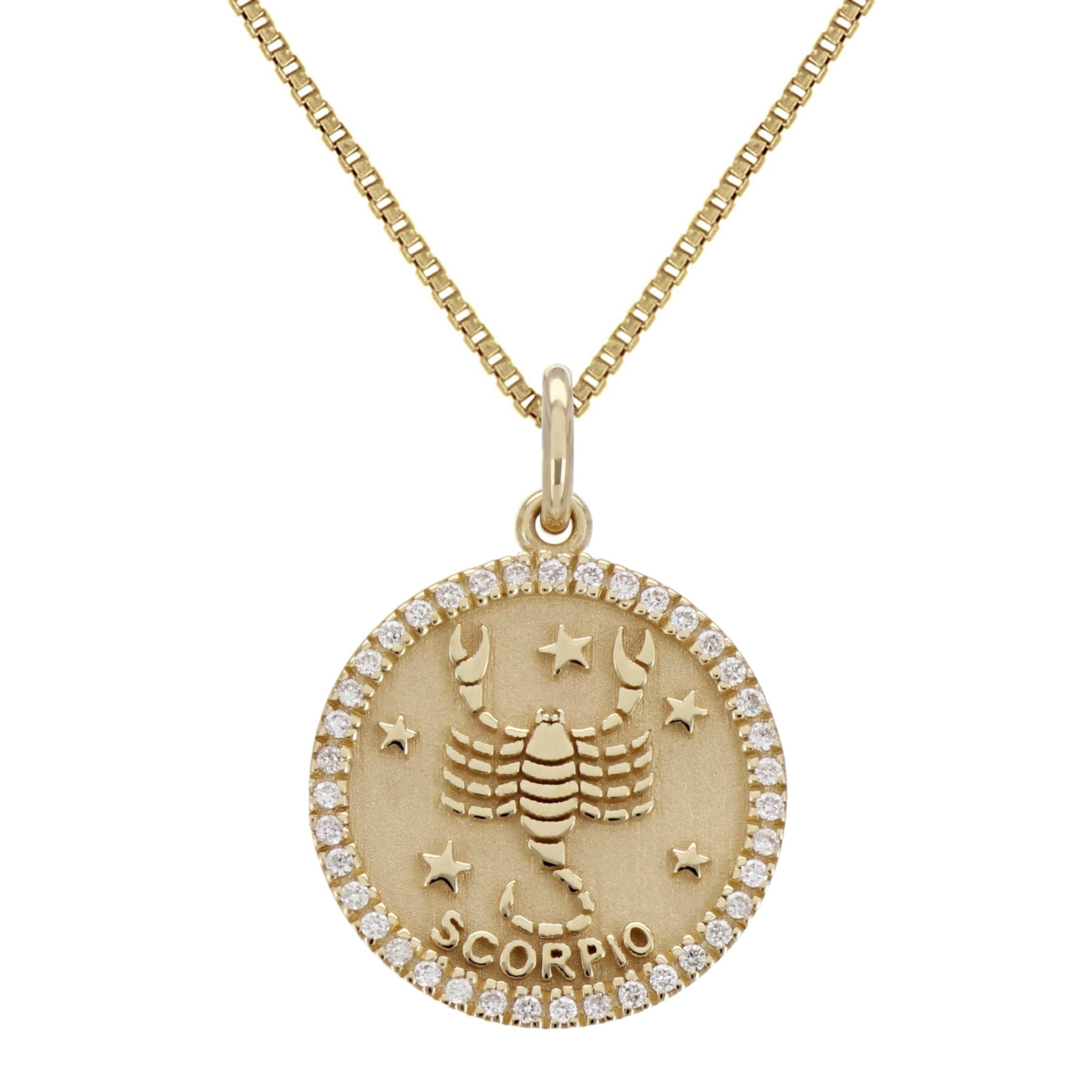 14k Yellow Gold Diamond Zodiac Sign Scorpio Pendant Necklace 18" - Scorpio,Yellow