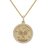 14k Yellow Gold Diamond Zodiac Sign Scorpio Pendant Necklace 18" - Scorpio,Yellow