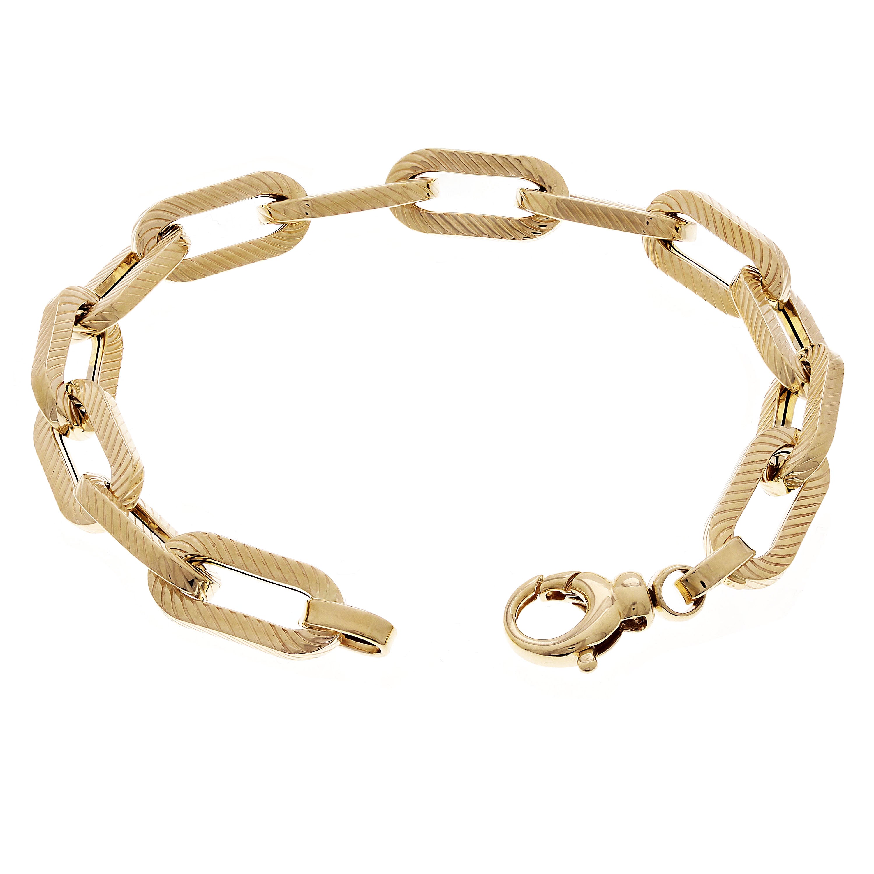 Italian 14k Yellow Gold Hollow Oval Link Rope Textured Bracelet 7.5" 8.5mm 7.7g