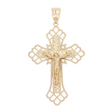14k Yellow Gold Diamond Cut Jesus Cross Crucifix Pendant 2.5" 6.7 grams