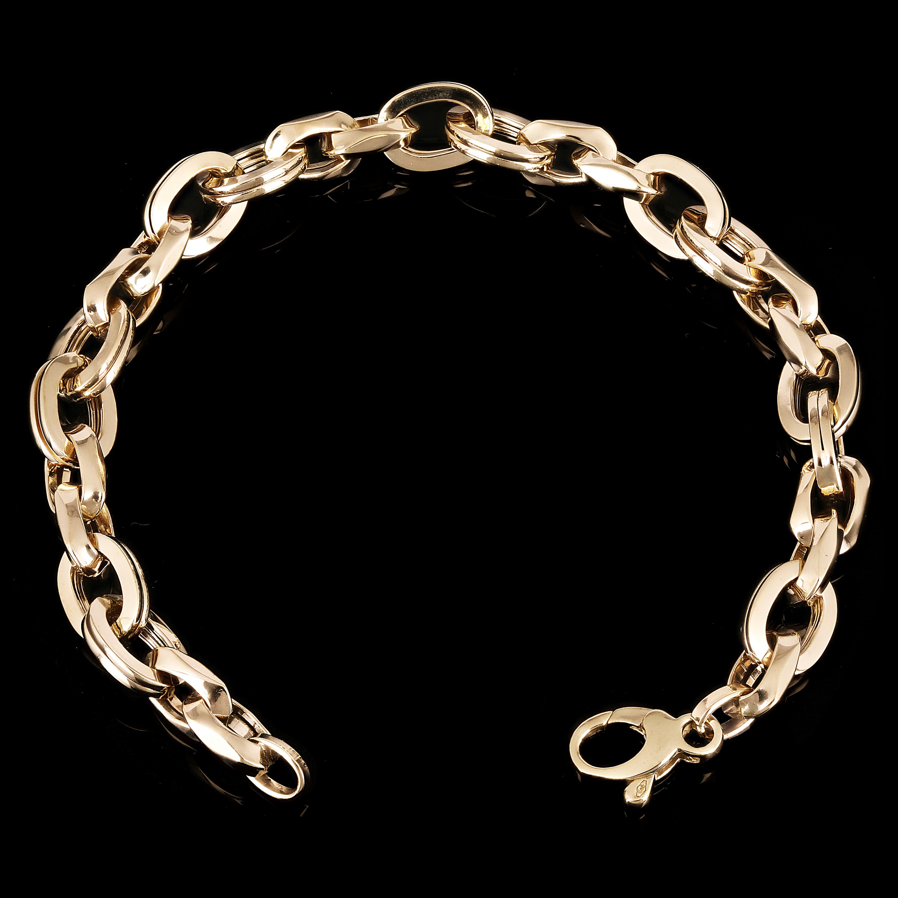 Italian 14k Yellow Gold Hollow Rectangle & Oval Link Bracelet 8" 8.5mm 10 grams