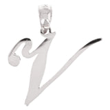 14k White Gold Initial Letter V Alphabet Charm Pendant - Letter V,White