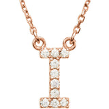 14k Rose Gold Diamond Initial Letter I Alphabet Rolo Pendant Necklace 18" - Letter I,Rose
