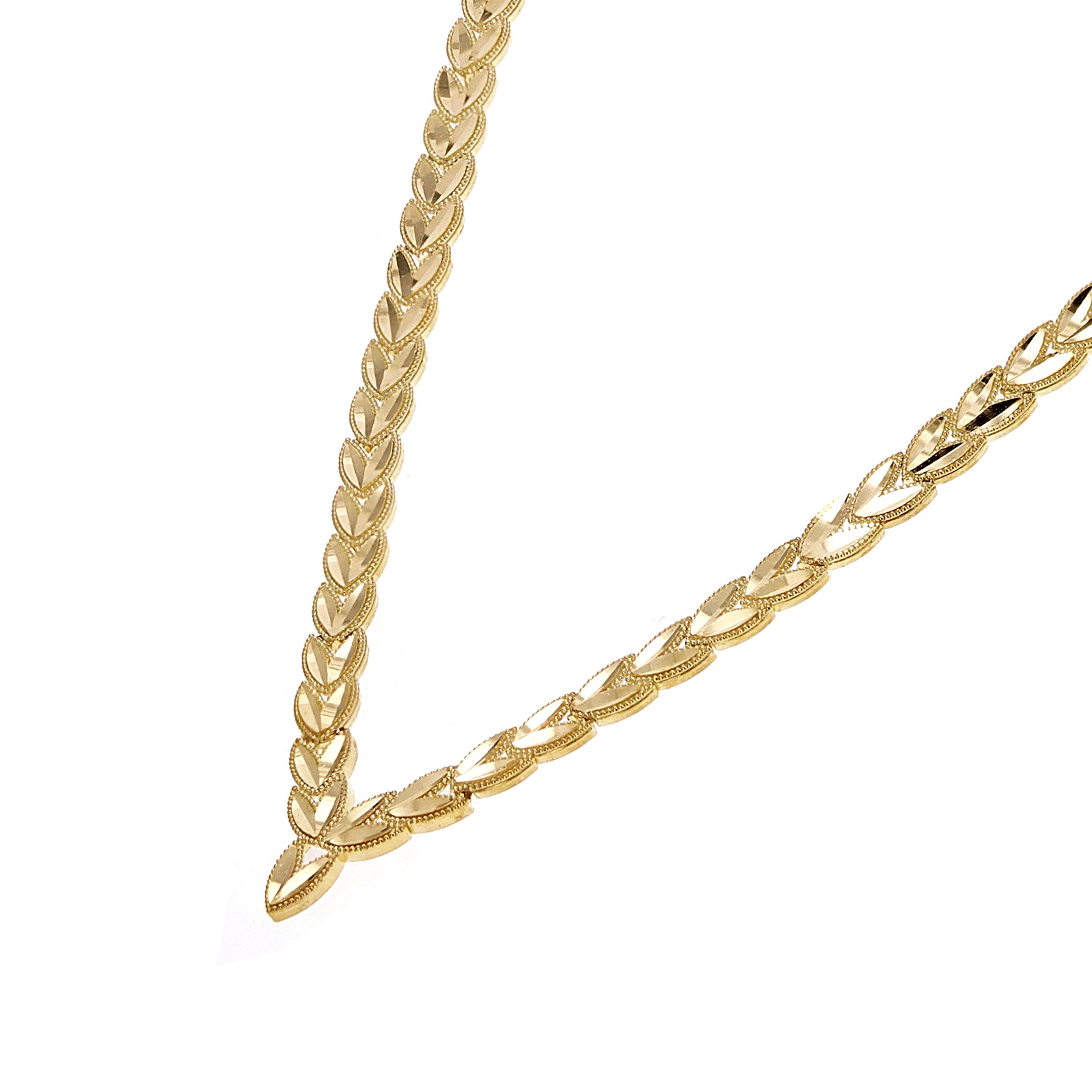 14k Yellow Gold Vintage V Shape Diamond Cut Leaf Necklace 17" 3.8mm 11.5 grams