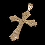 14k Yellow Gold Solid Diamond Cut Cross Charm Pendant 3" 6.3 grams