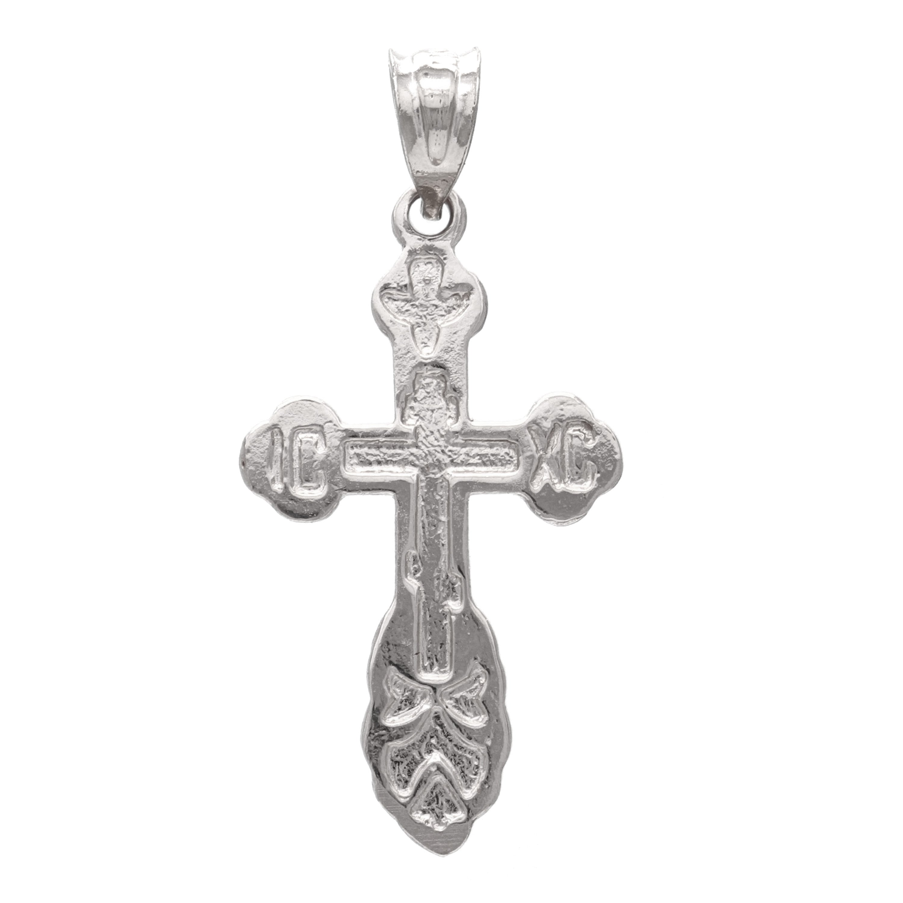 14k White Gold The Saint Xenia Orthodox Cross Charm Pendant 1.3" 2.1 grams - White