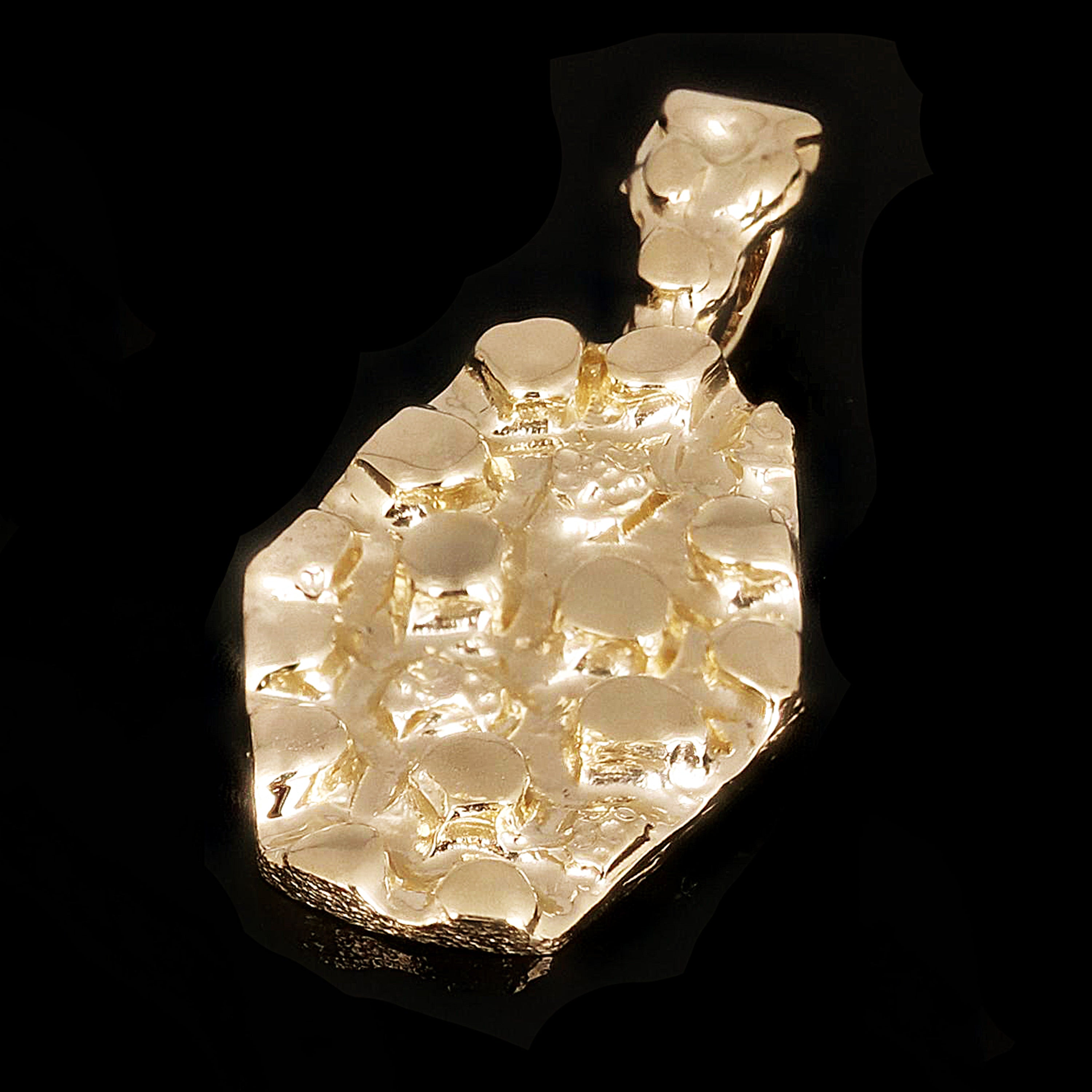 14k Yellow Gold Solid Hexagon Nugget Charm Pendant 1.3" 6.6 grams