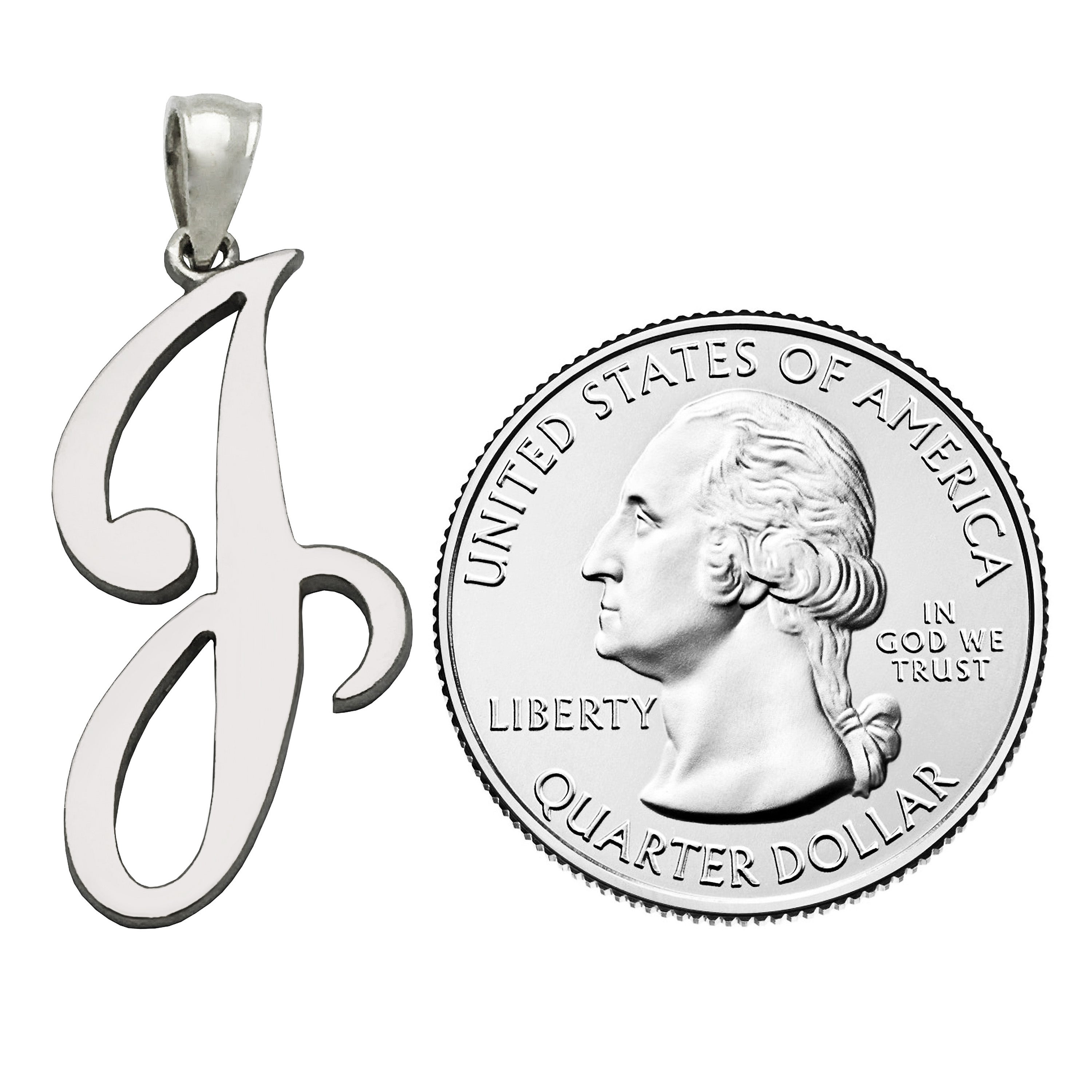 14k White Gold Initial Letter J Alphabet Charm Pendant - Letter J,White