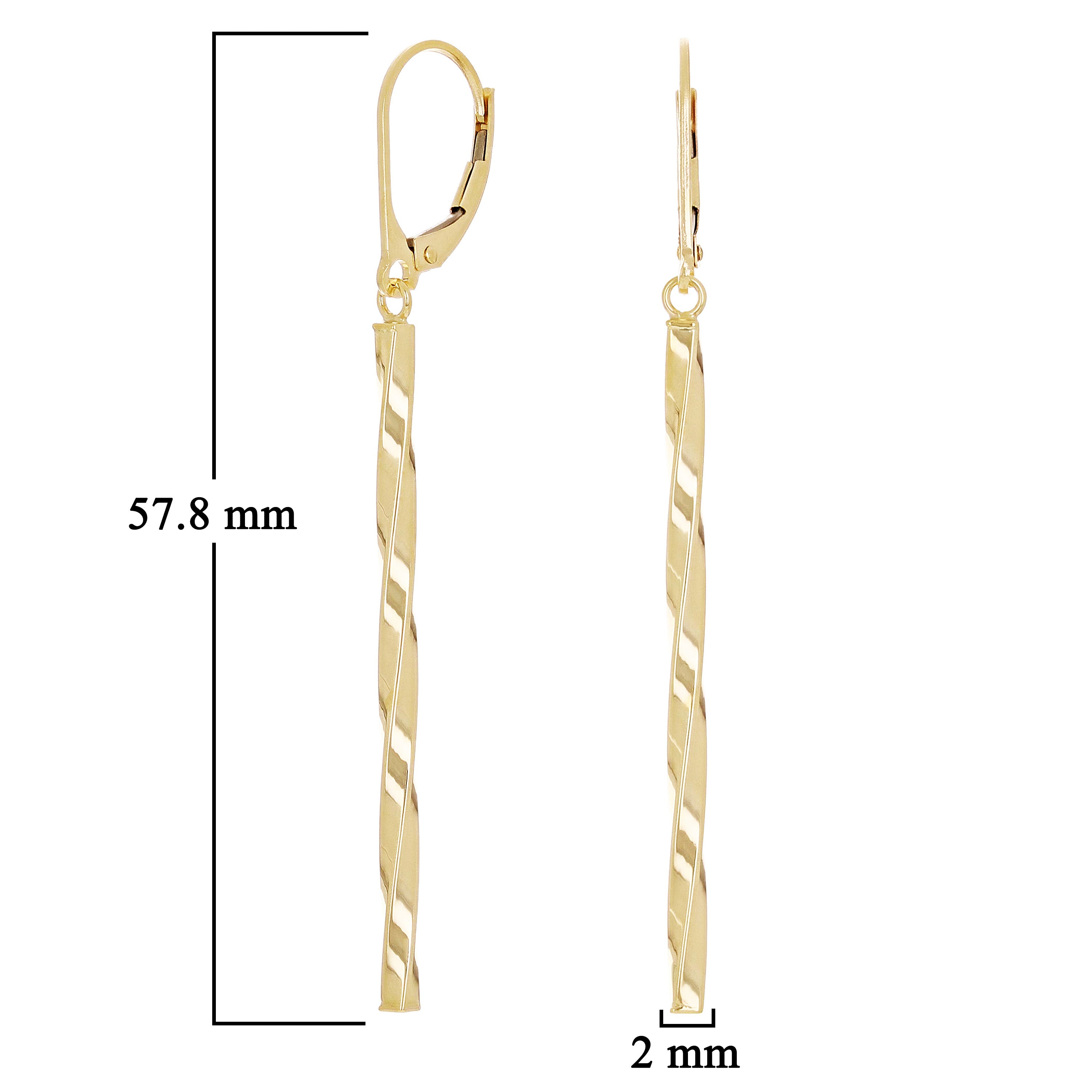 Italian 14k Yellow Gold Twisted Bar Dangle Drop Earrings 2.3" 2mm 1.6 grams