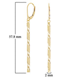 Italian 14k Yellow Gold Twisted Bar Dangle Drop Earrings 2.3" 2mm 1.6 grams