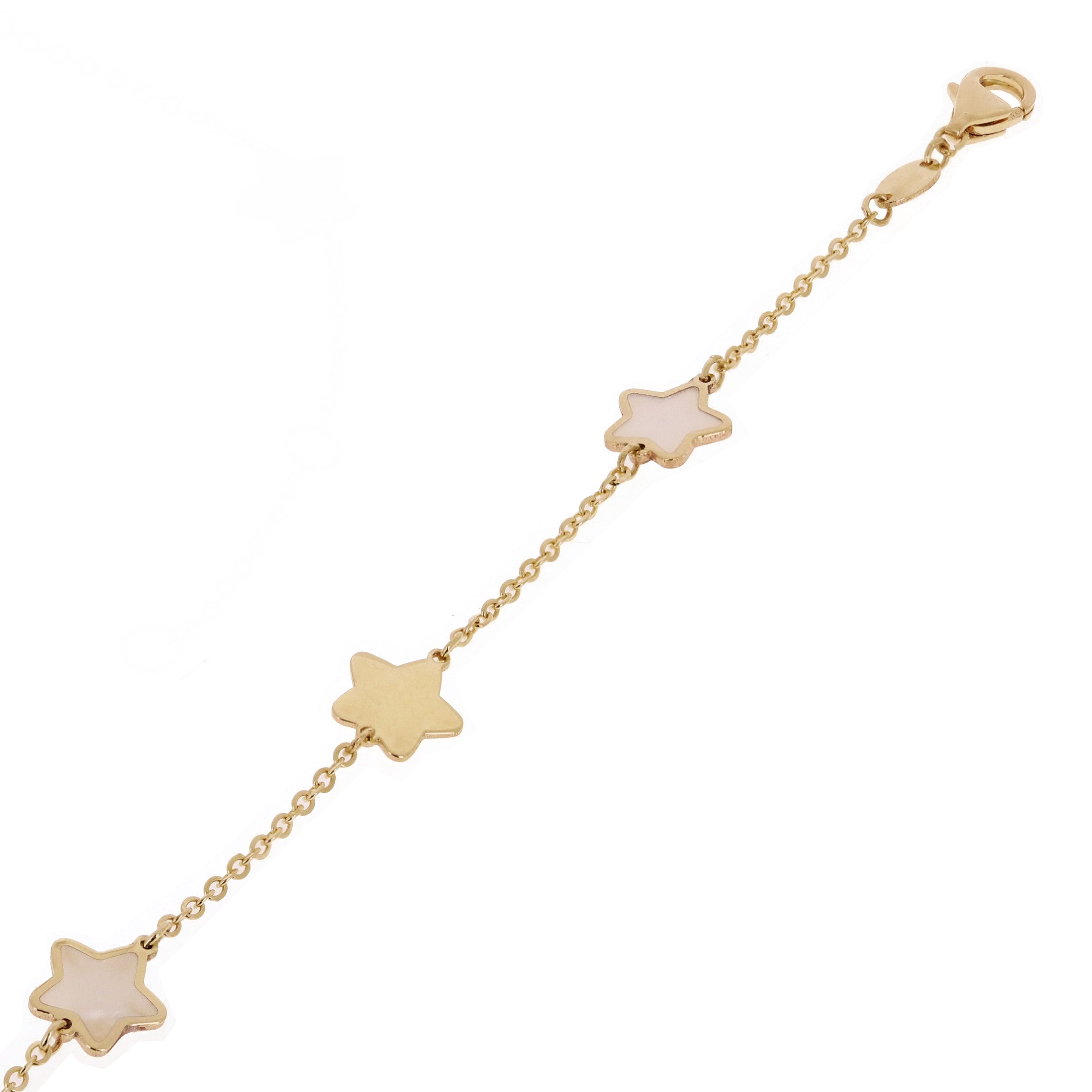 Italian 14k Yellow Gold & Mother of Pearl STAR Charm Bracelet 7" 1.5 grams