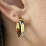 Italian 14k Yellow & White Gold Love Screw Design Small Hollow Hoop Earrings 1" - Style1 Small