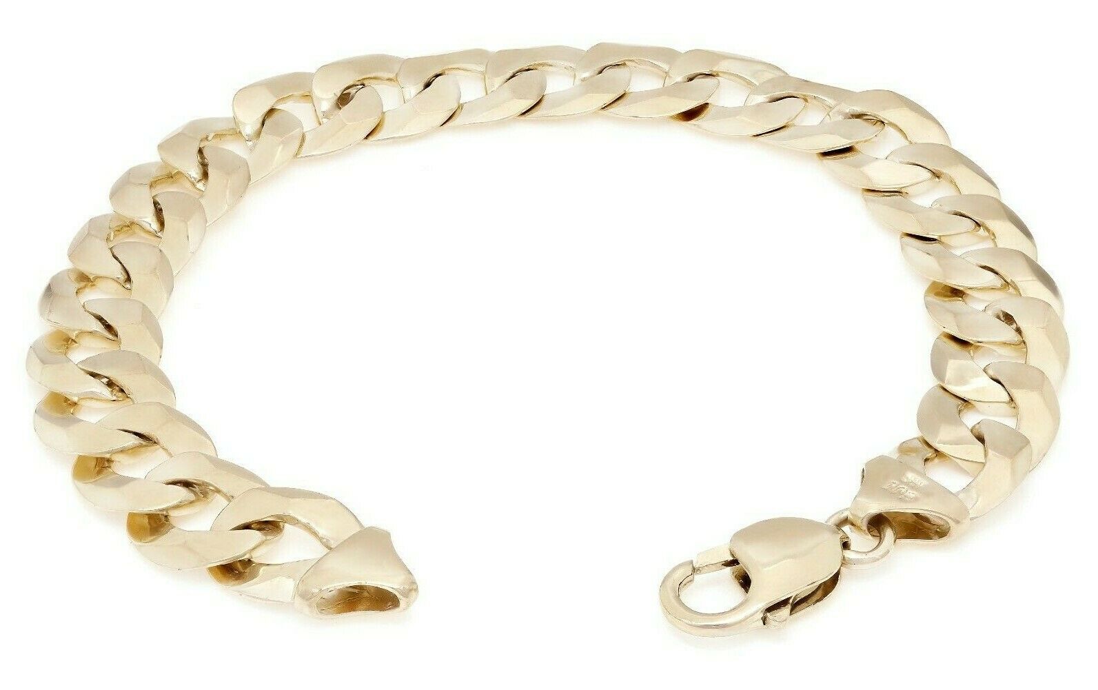 10k Yellow Gold Solid Flat Cuban Curb Link Chain Bracelet 8.5" 9mm 16.1 grams - Yellow,8.5"