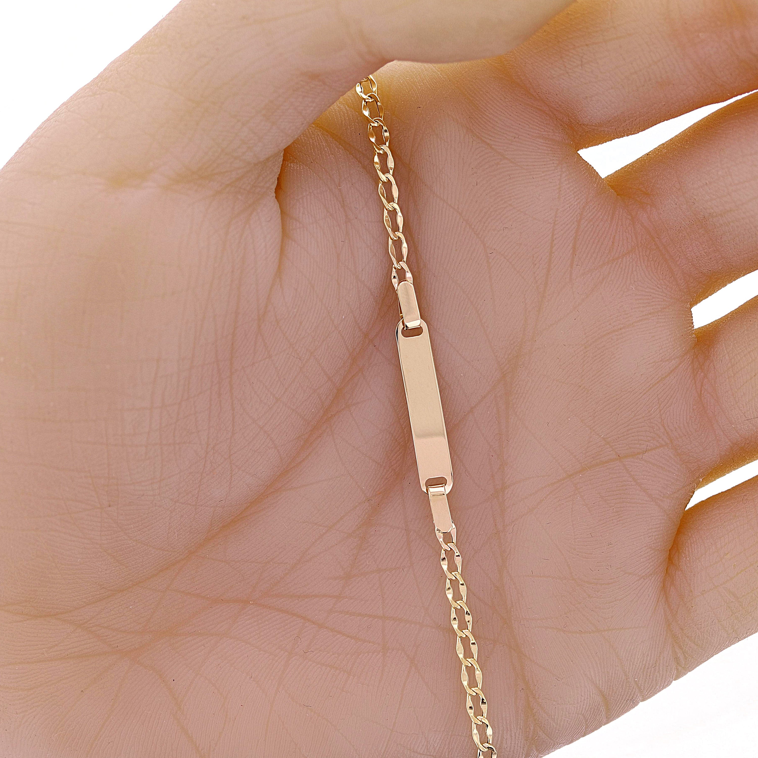 Italian 14k Yellow Gold Engravable Open Link Kids Baby ID Bracelet 5.5" 4mm 1.4g