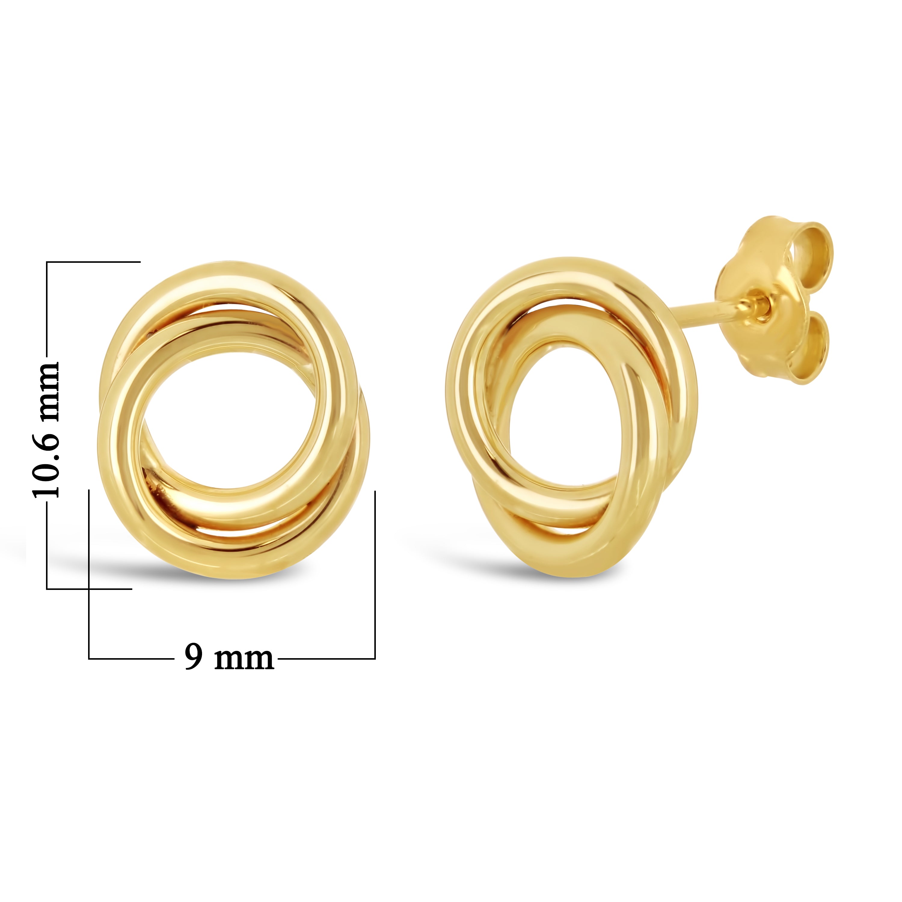 Italian 14k Yellow Gold High Shine Entwined Double Eternity Circle Stud Earrings - Yellow