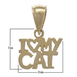 14k Yellow Gold Solid I Heart MY CAT I love MY CAT Charm Pendant 0.6 gram - Yellow
