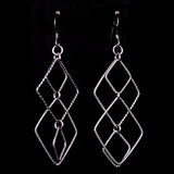 Sterling Silver Diamond-Shaped Link Long Dangle Earrings 2.7"