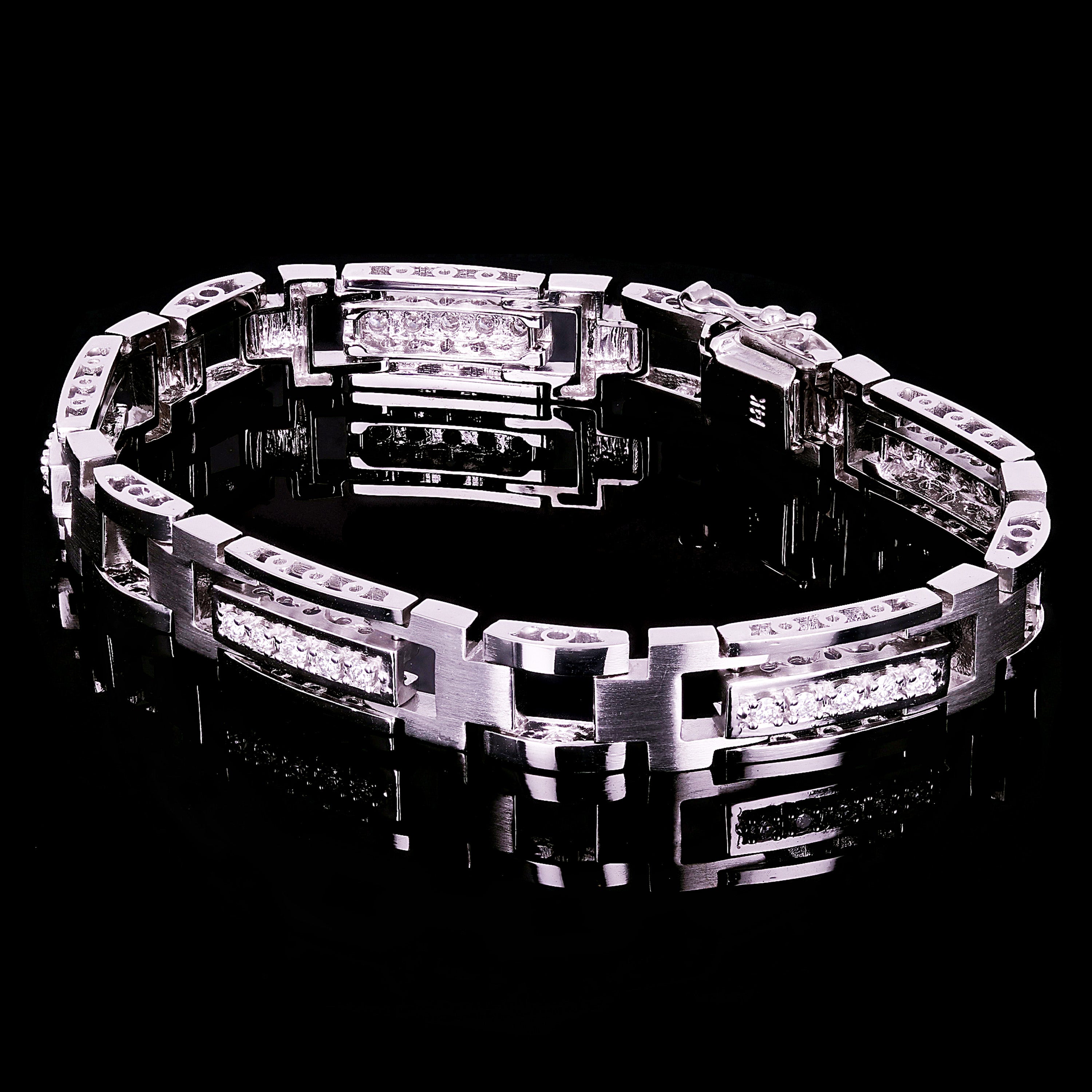 Men's 14k White Gold 1.00ctw Diamond Watch Link Bracelet 8" 10mm 36.7 grams - White  8"  10mm  1ctw  36.7grams