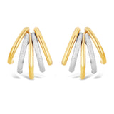 Italian 14k Yellow & White Gold Shiny Macaroni Cuffed Quarter Hoop Stud Earrings - Yellow and White