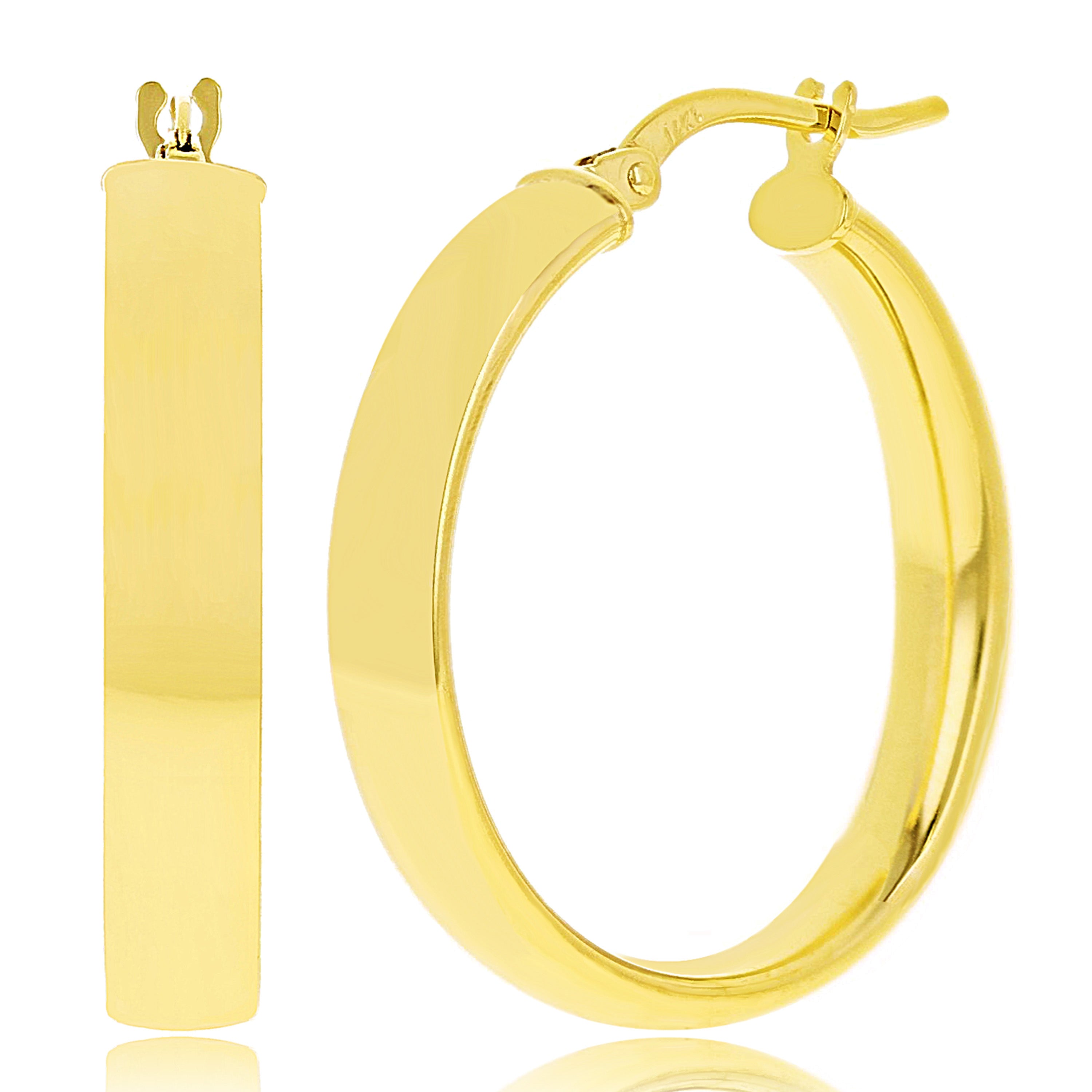 Italian 14k Yellow Gold Rounded Flat Tube Small Hollow Hoop Earrings 1" 2.2 grams - Yellow 2.2 grams