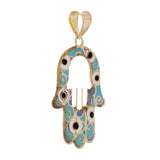 Italian 14k Yellow Gold Blue Enamel Hamsa Hand Charm Pendant 29.5mmx16.8mm 0.5g - Medium