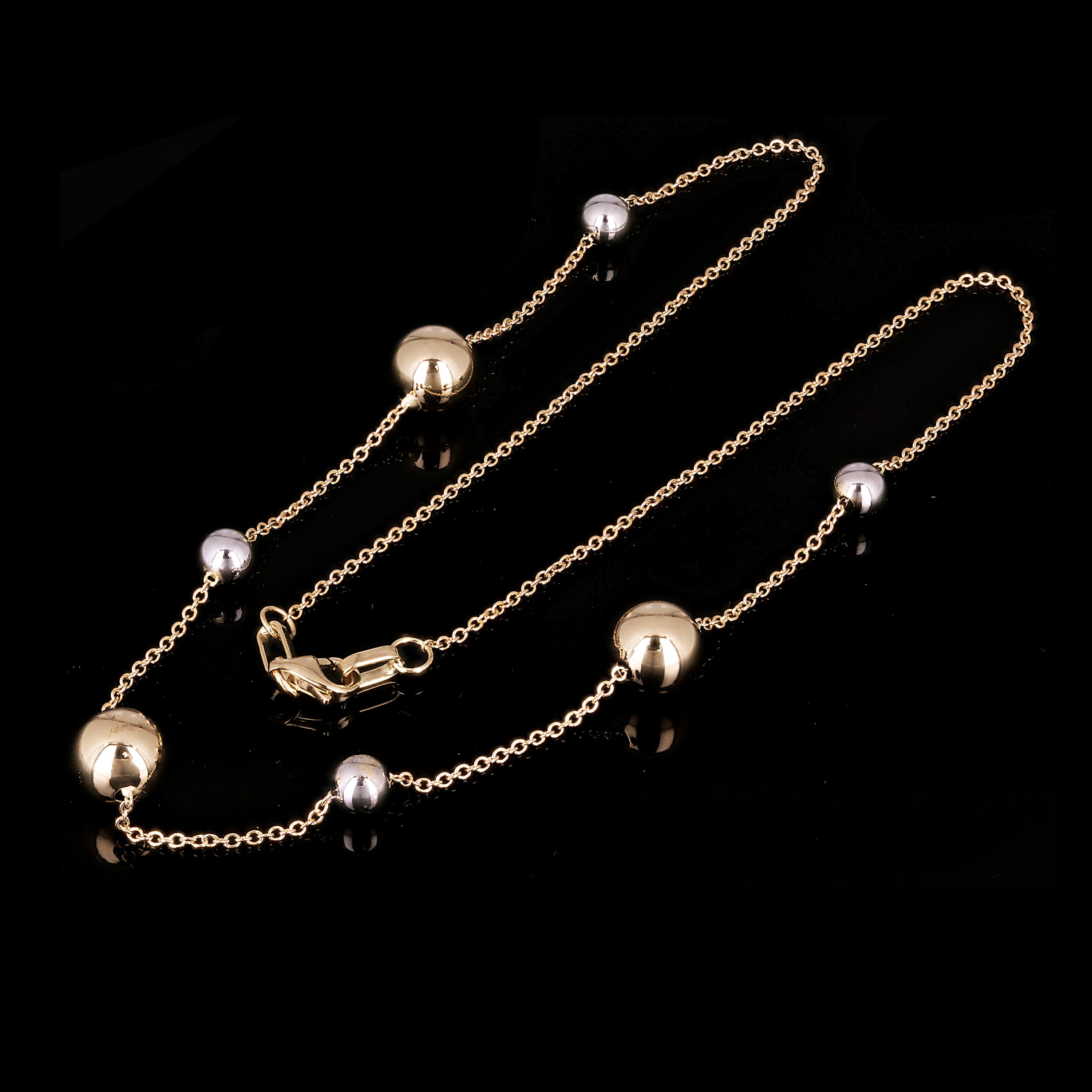 Italian 14k Yellow & White Gold Bead Station Chain Necklace 16" 8mm 3.1 grams