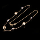 Italian 14k Yellow & White Gold Bead Station Chain Necklace 16" 8mm 3.1 grams