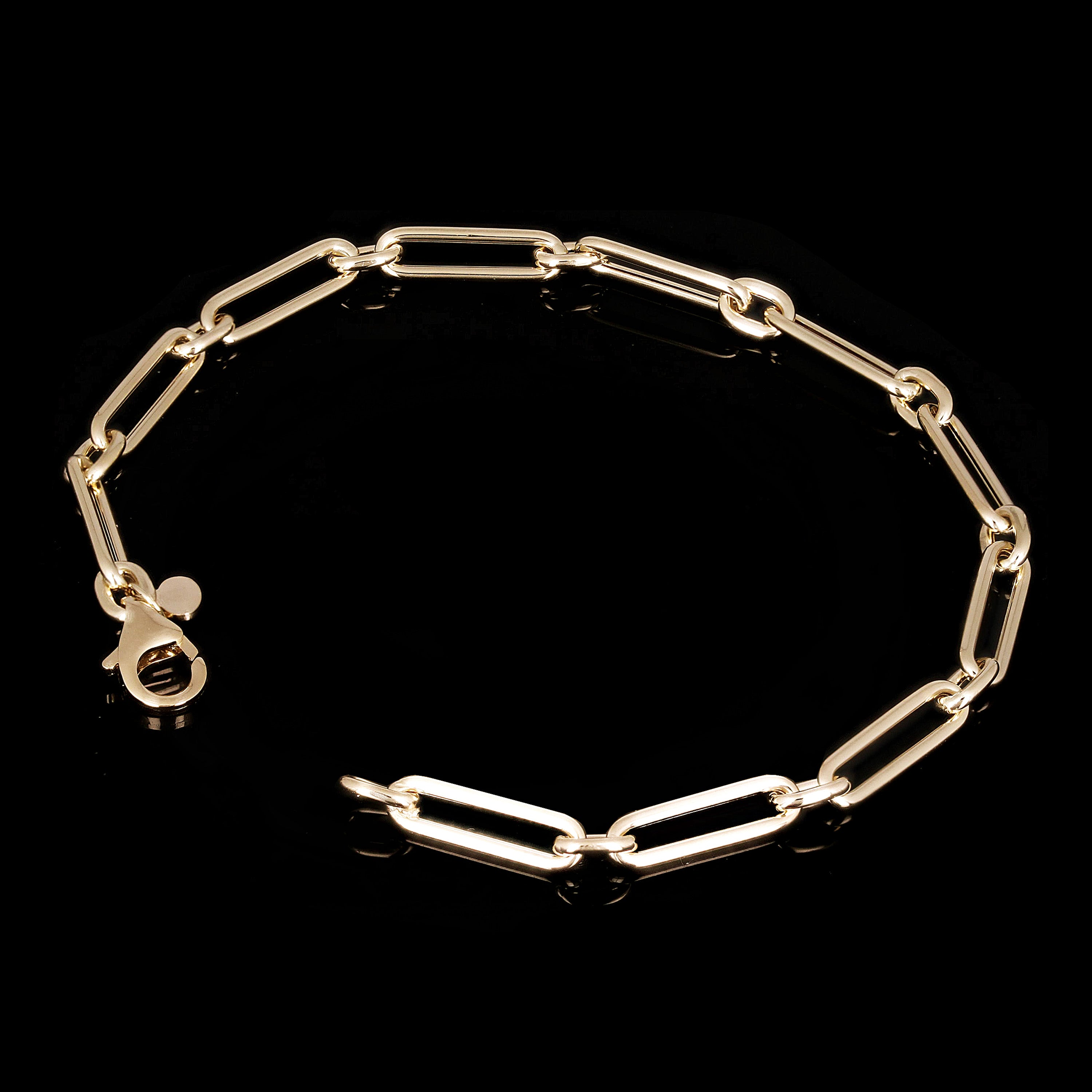 Italian 14k Yellow Gold Hollow Paper Clip Chain Bracelet 7.5" 3.3 grams 4.2mm