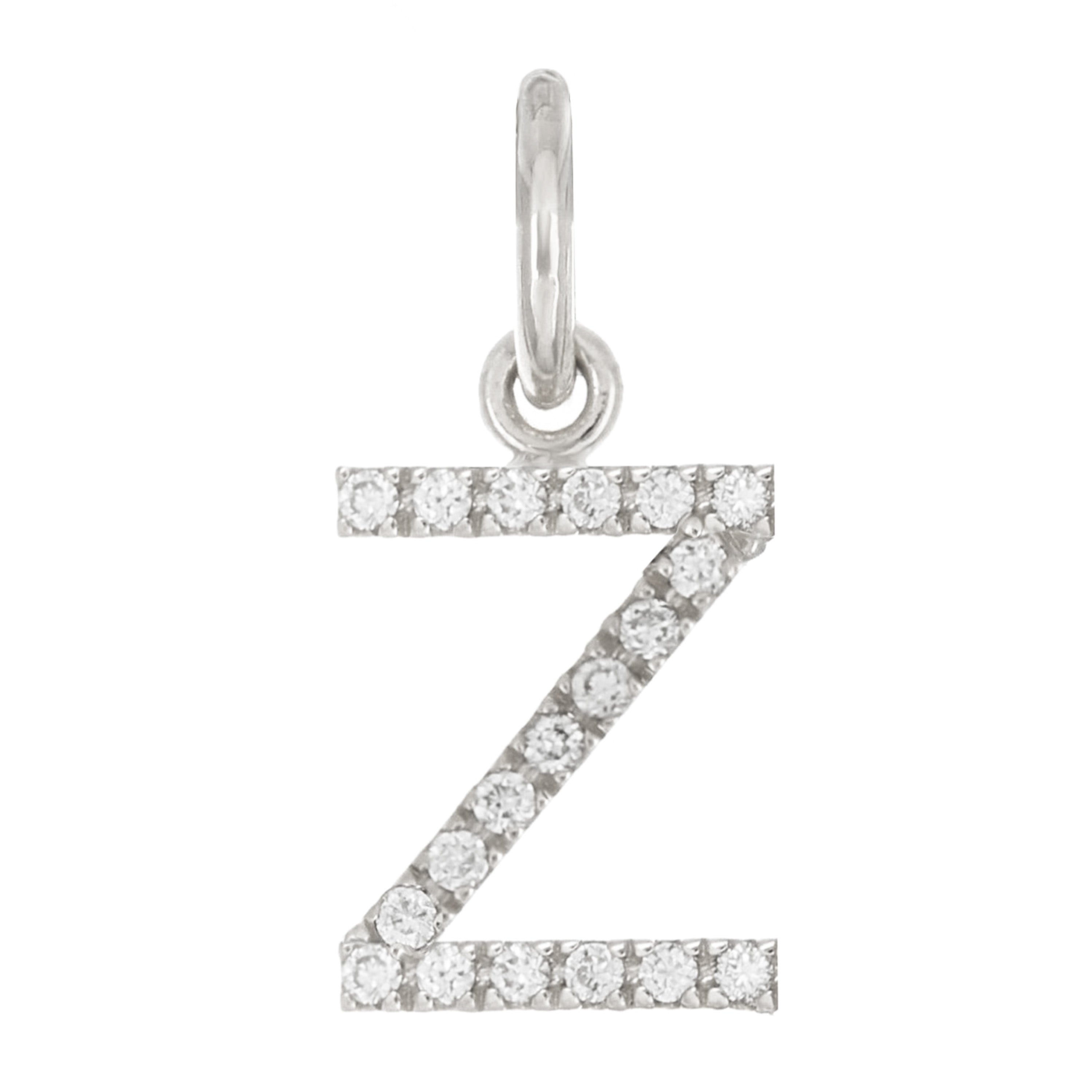 14k White Gold Diamond Initial Letter Z Charm Pendant - Letter Z,White
