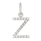 14k White Gold Diamond Initial Letter Z Charm Pendant - Letter Z,White