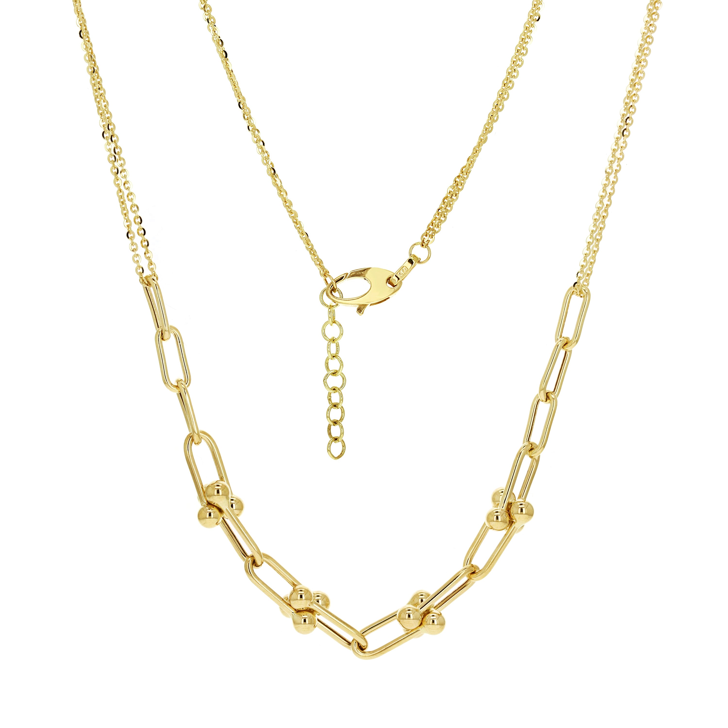 Italian 14k Yellow Gold Paper Clip U-Link Double Rolo Chain Necklace 18" 8.8 grams
