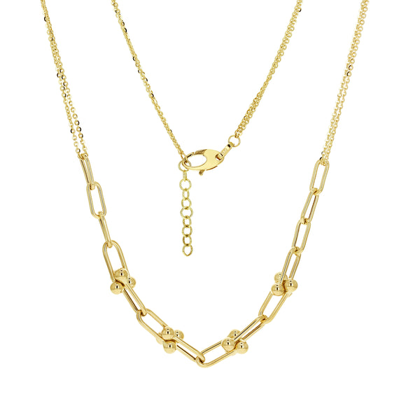 Italian 14k Yellow Gold Paper Clip U-Link Double Rolo Chain Necklace 18