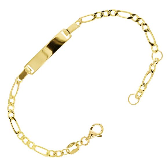 Italian 14k Yellow Gold Engravable Baby Kid ID Figaro Bracelet 5.5