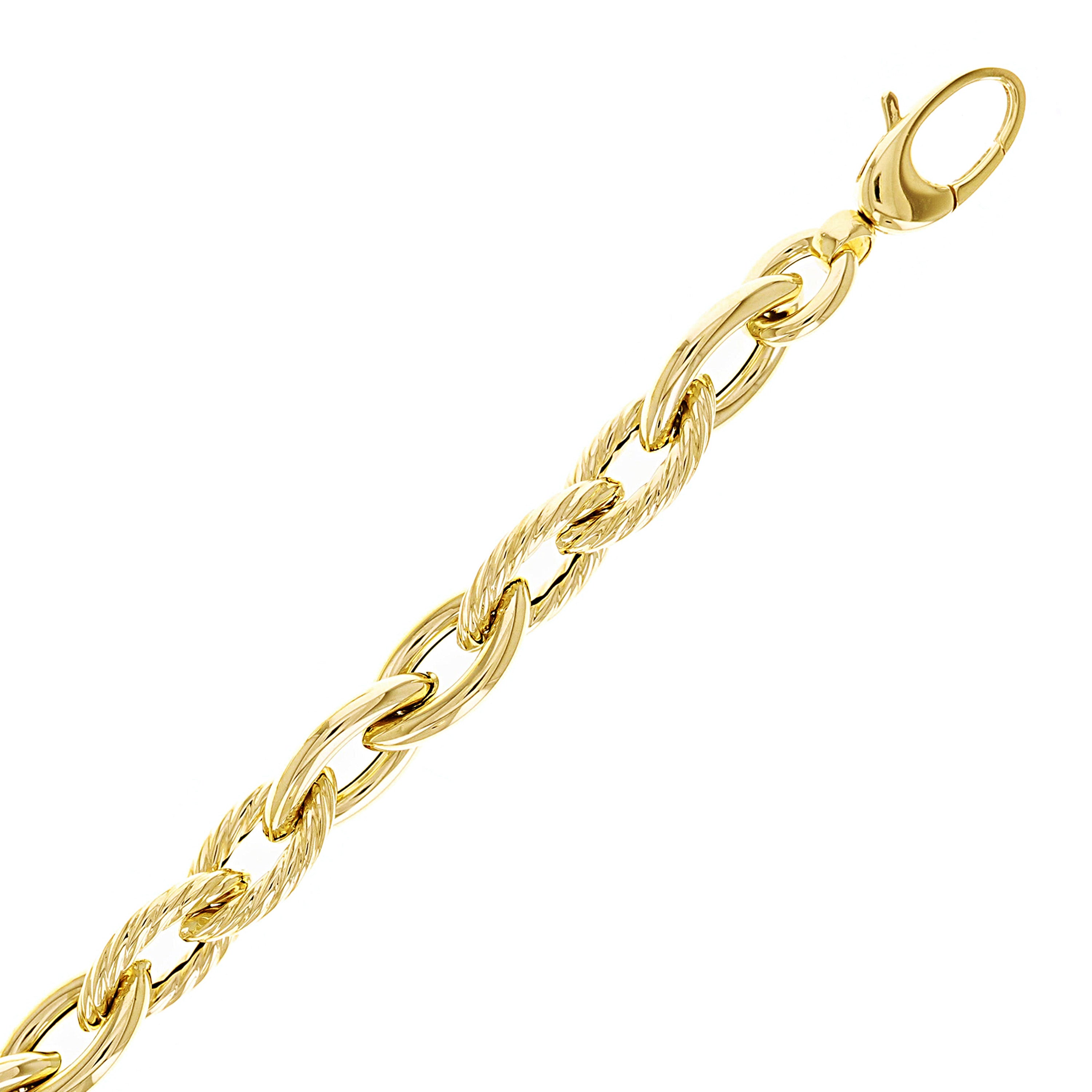 Italian 14k Yellow Gold Hollow Rope Textured Open Link Bracelet 8" 9mm 8.8 grams