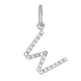 14k White Gold Diamond Initial Letter W Charm Pendant - Letter W,White
