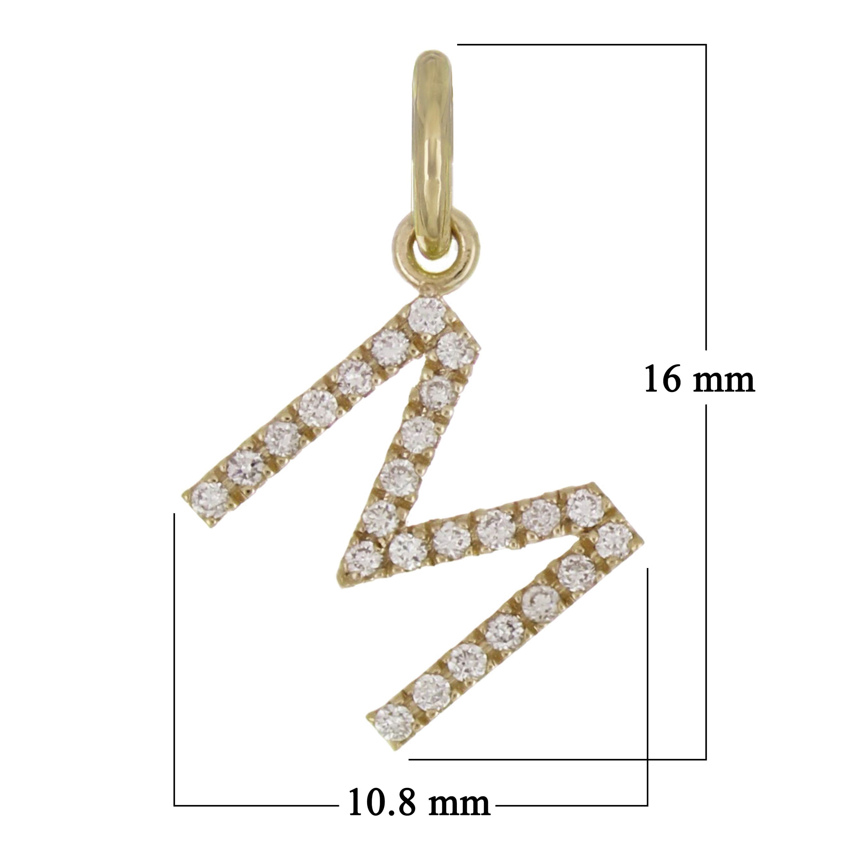 14k Yellow Gold Diamond Initial Letter M Charm Pendant - Letter M,Yellow