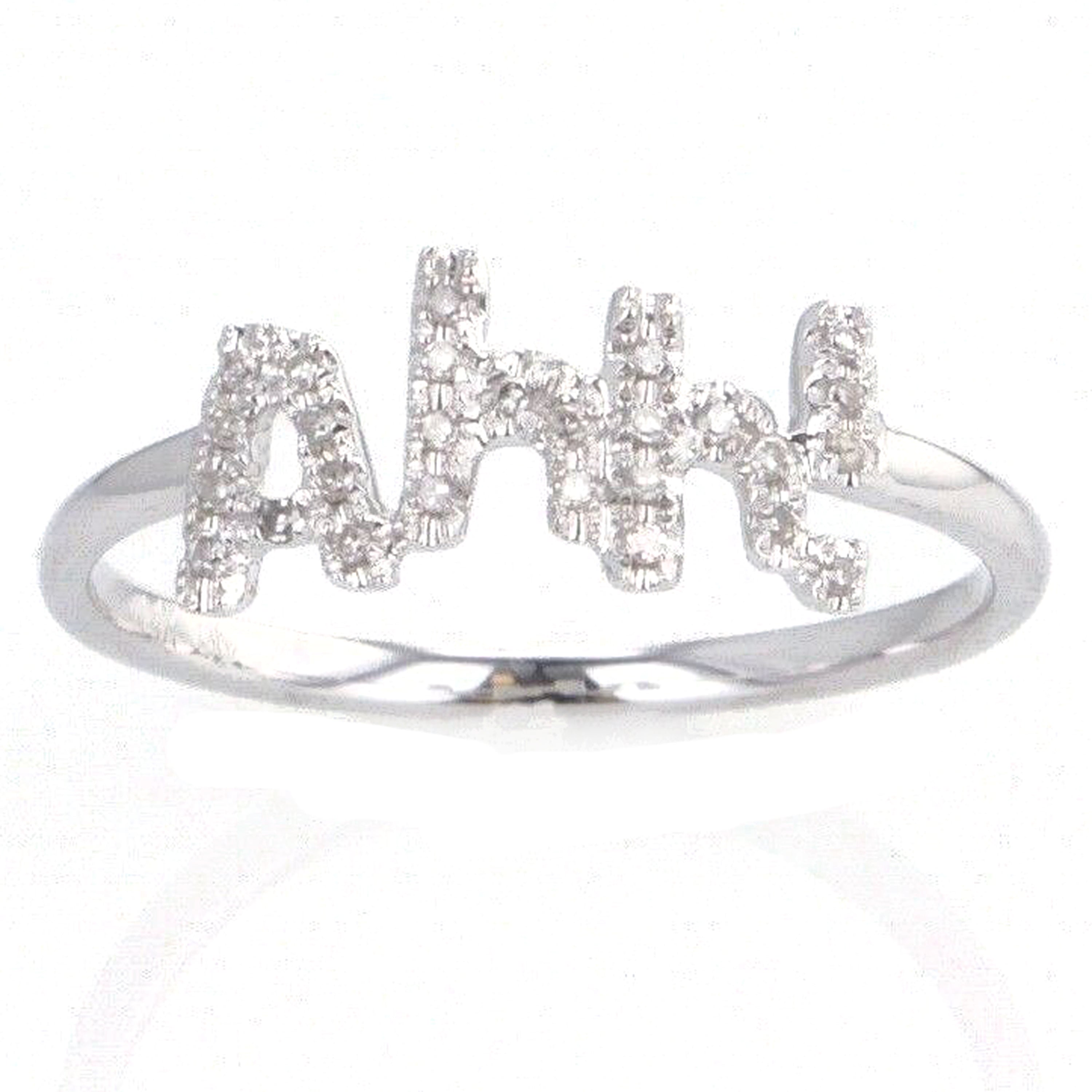 14k White Gold Diamond "Ahh!" Ring Size 7 - White