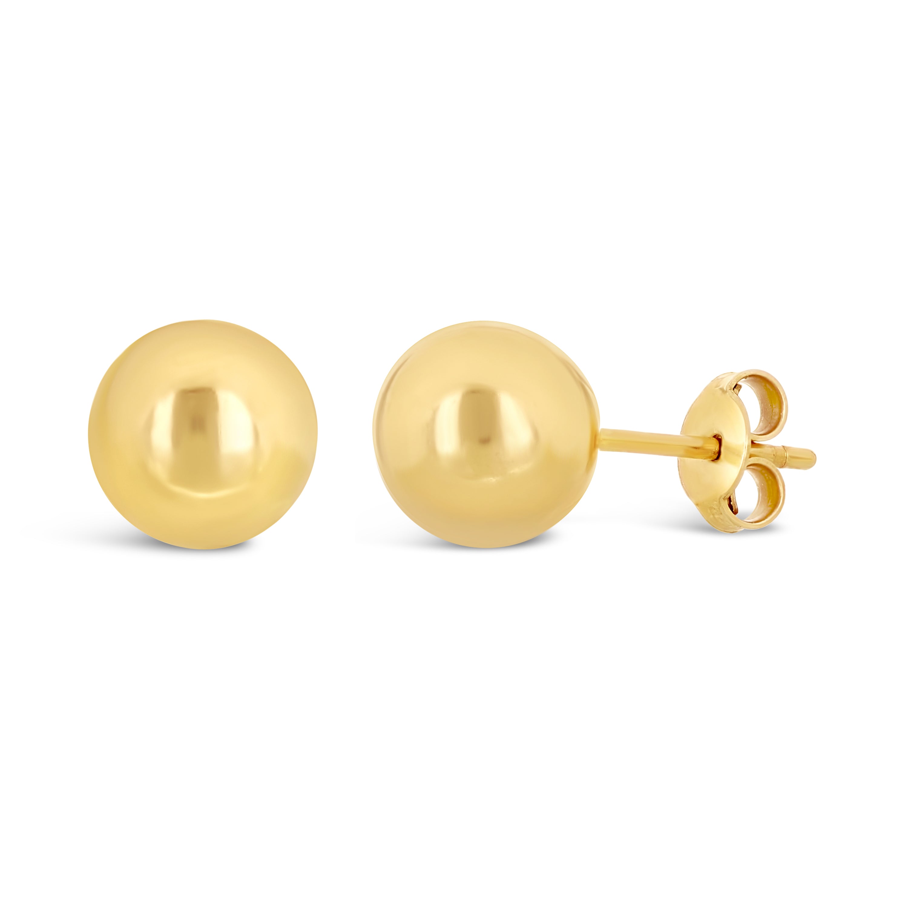Italian 14k Yellow Gold Bright Shine Classic Round Bead Ball Stud Earrings