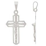 14k White Gold Jesus Christ Crucifix Cross Religious Charm Pendant 1.4" 2.6grams - White