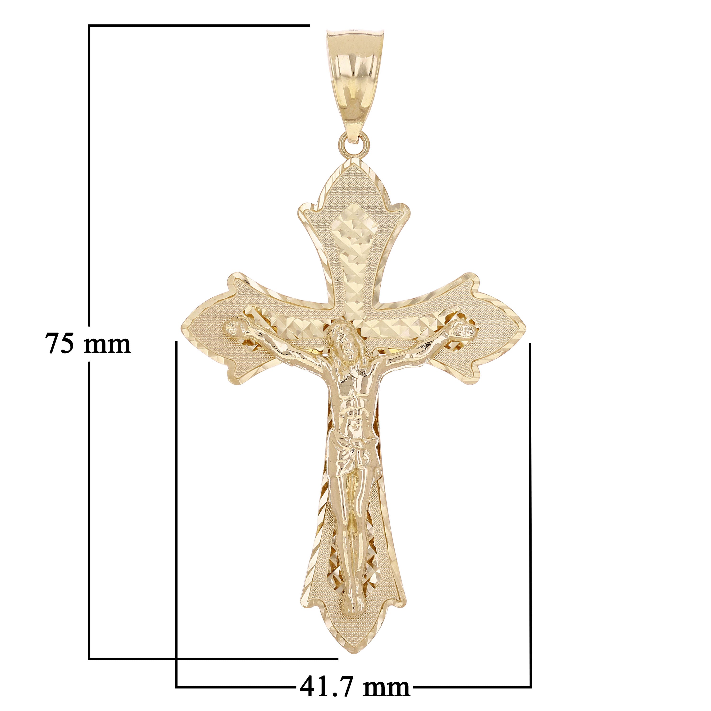 14k Yellow Gold Diamond Cut Jesus Cross Crucifix Pendant Charm 3" 9.2 grams