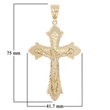 14k Yellow Gold Diamond Cut Jesus Cross Crucifix Pendant Charm 3" 9.2 grams