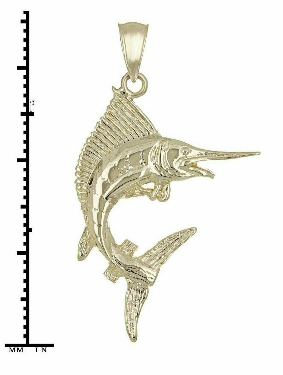14k Yellow Gold Solid Marlin Fish Charm Pendant 1.8 grams