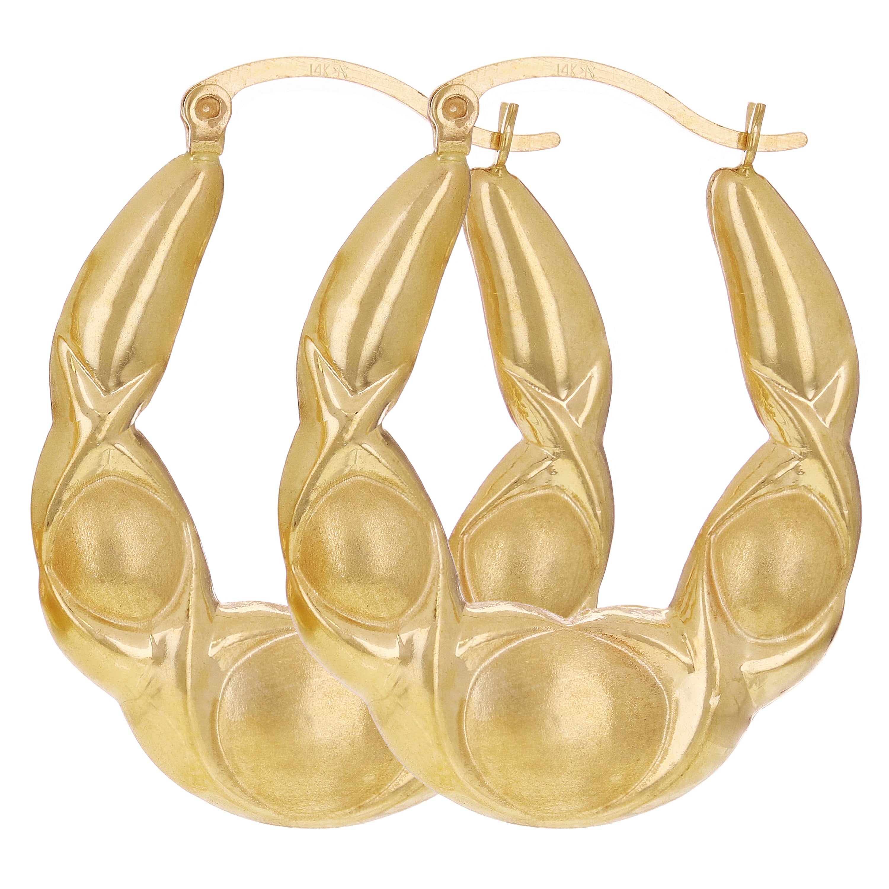 14k Yellow Gold Hollow U Shaped Fancy Dangle Open Loop Earrings 3.5g