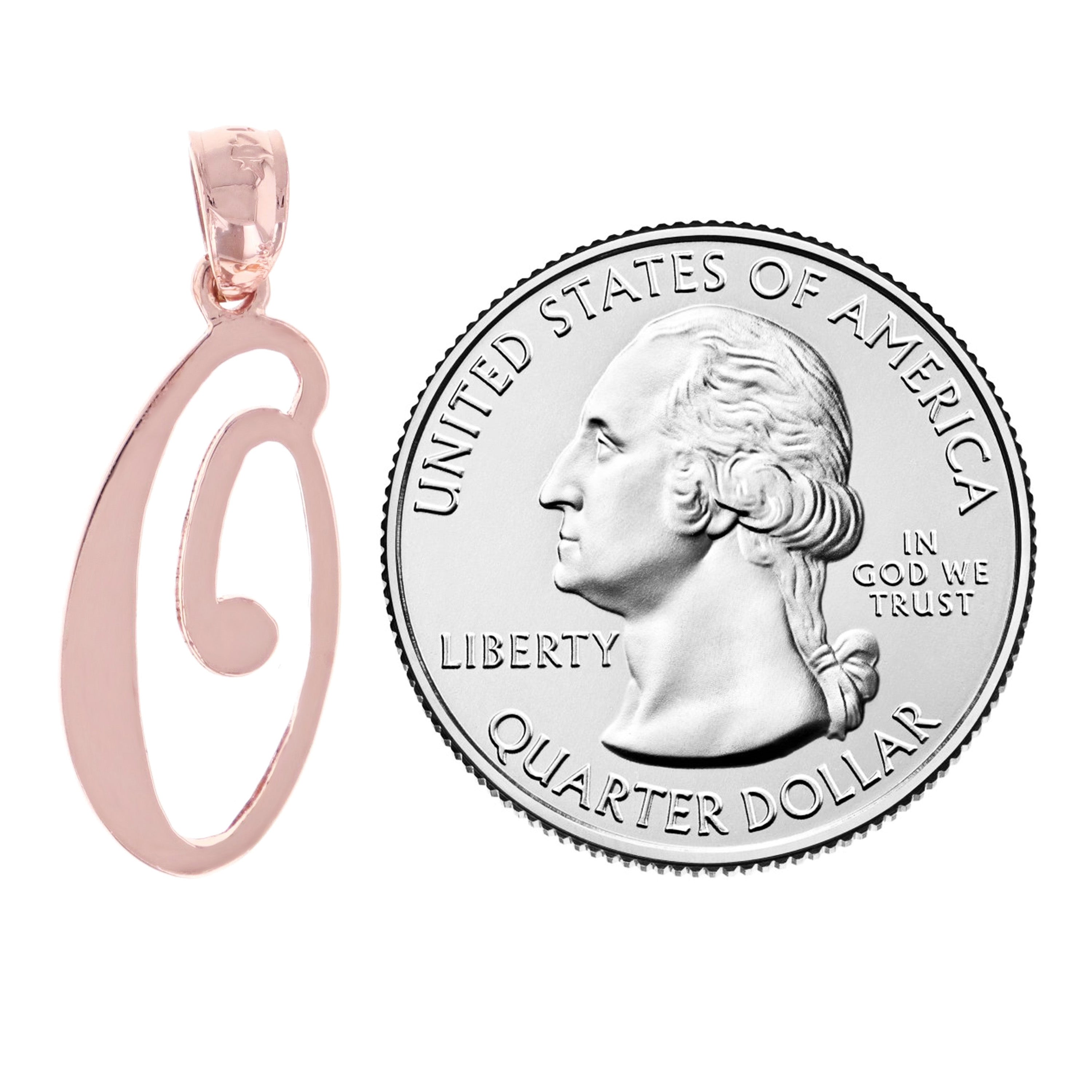 14k Rose Gold Initial Letter O Alphabet Charm Pendant - Letter O,Rose