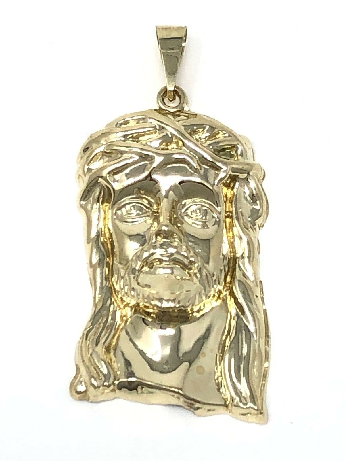 14k Yellow Gold Jesus Piece Jesus Christ Face Pendant Religious Charm 2.15"13.8g
