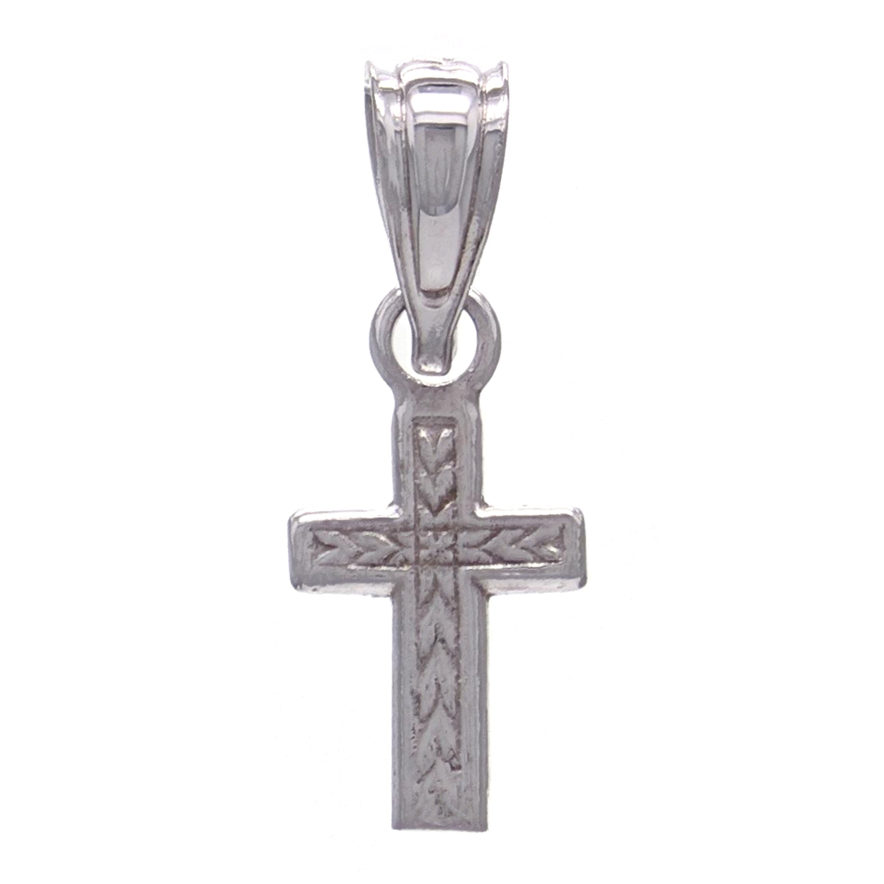 14k White Gold Religious Cross Pendant - White