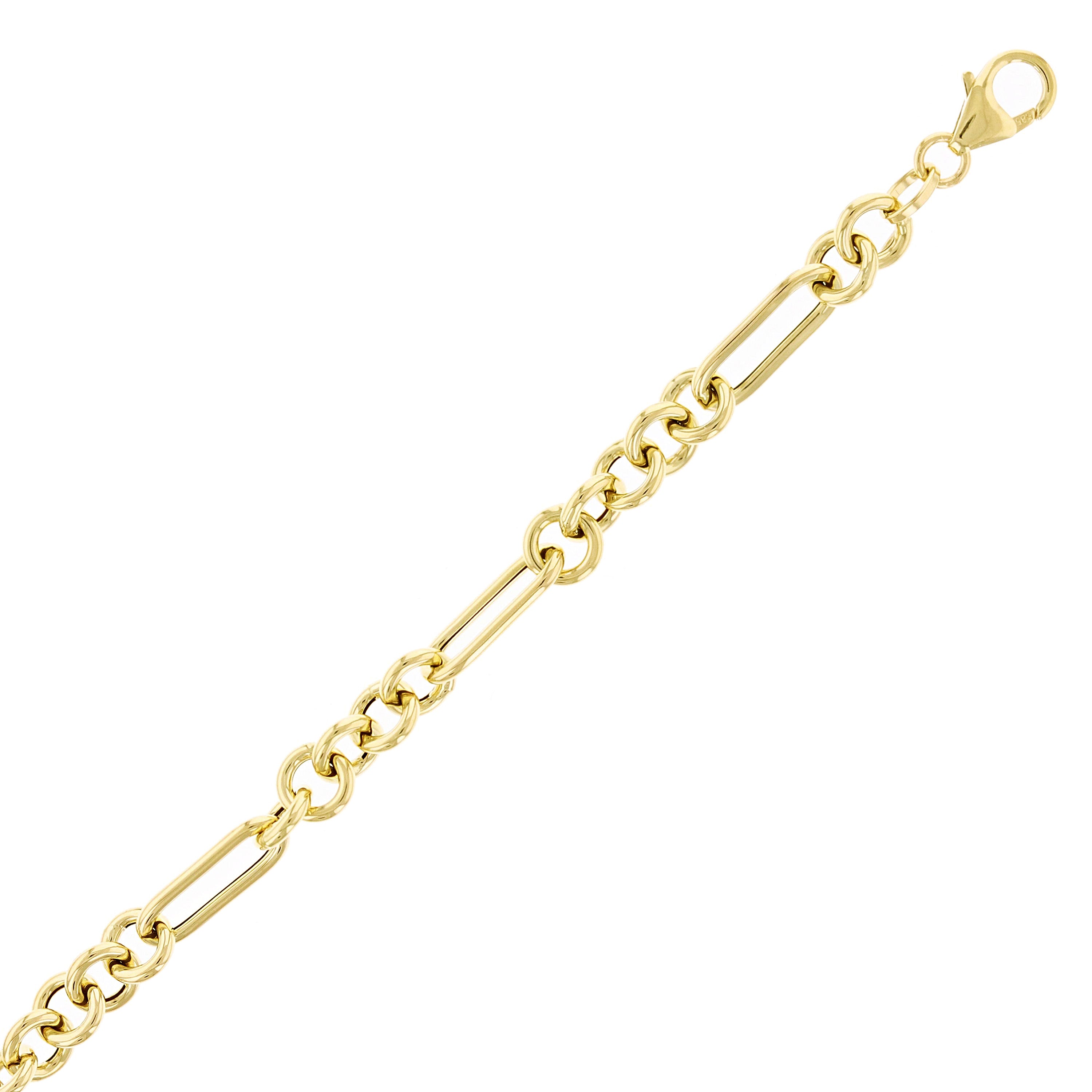 Italian 14k Yellow Gold Hollow Oval & Paper Clip Chain Bracelet 7.75" 4 grams
