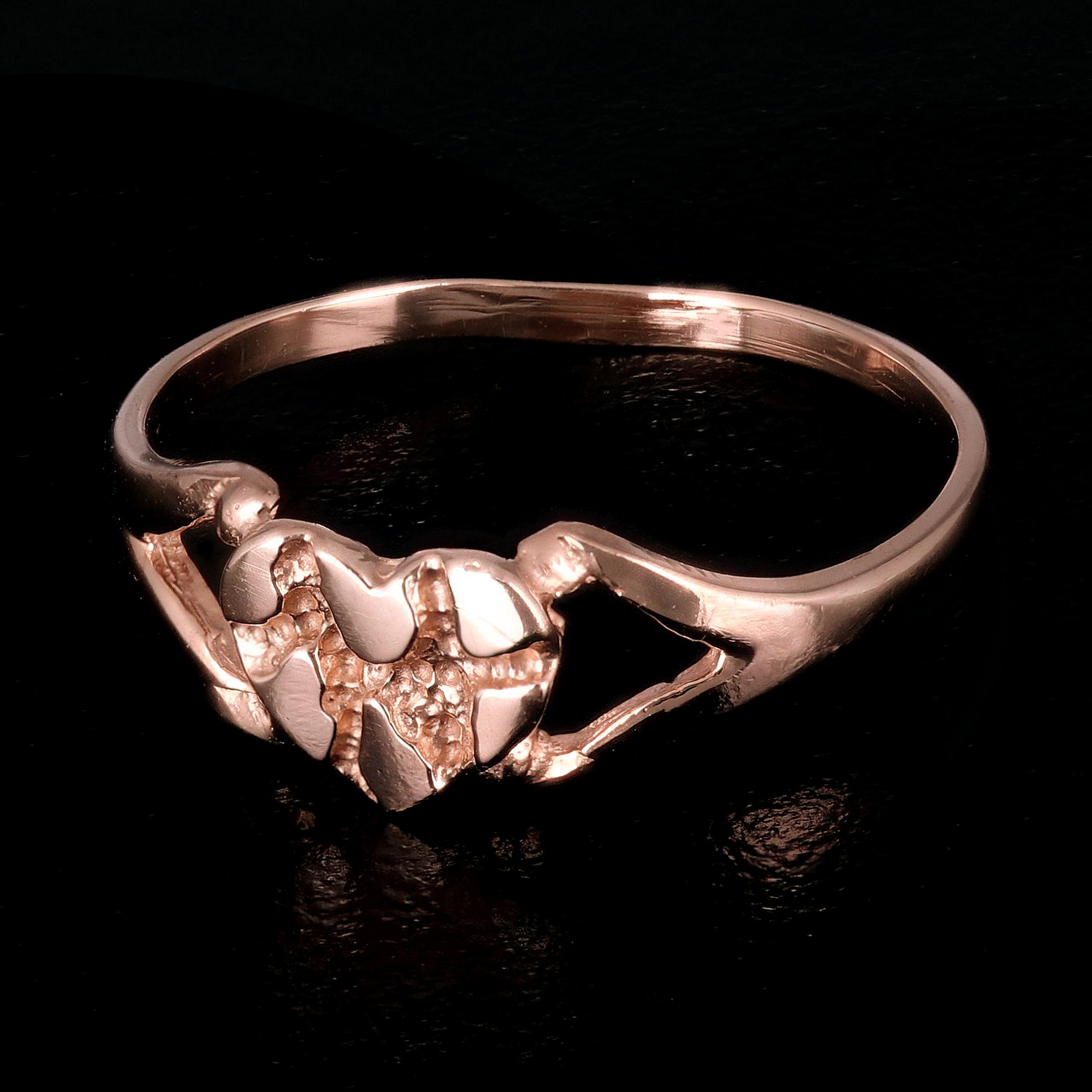 14k Rose Gold Nugget Heart Ring Band Sizes 10 - Ring Size 10
