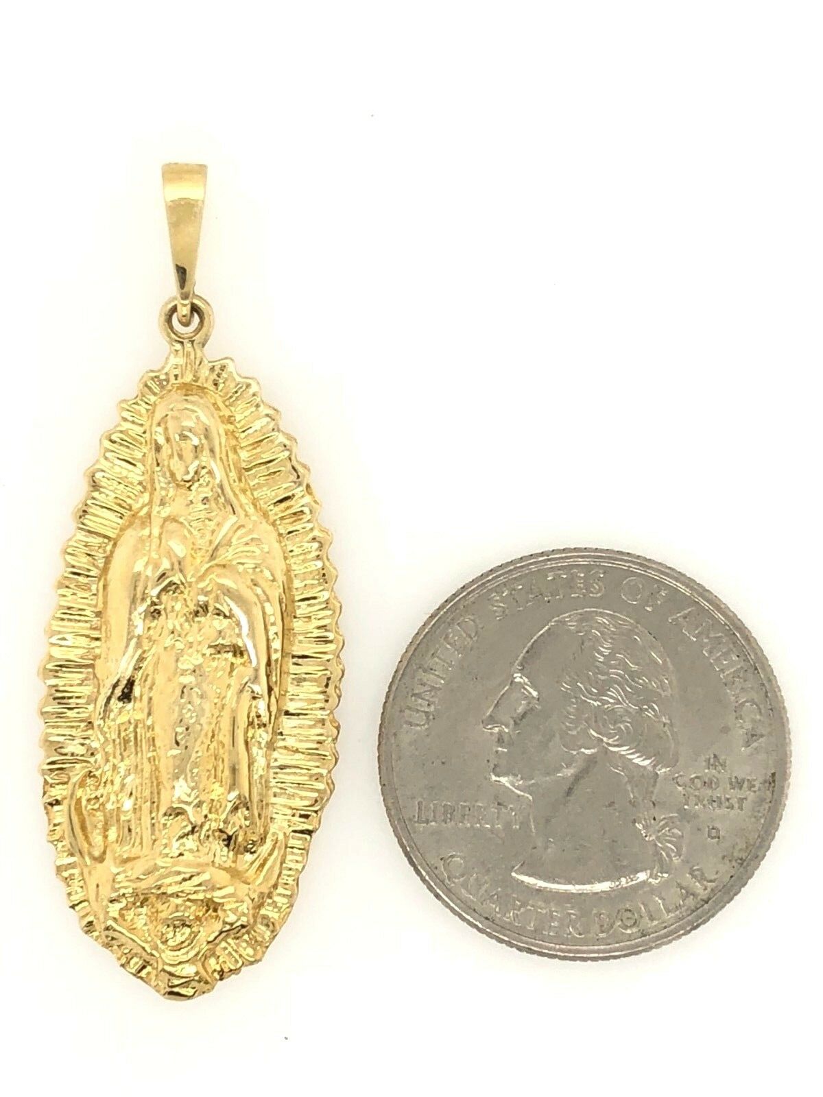 14k Yellow Gold Mother Mary Lady of Guadalupe Religious Charm Pendant 7.5 grams